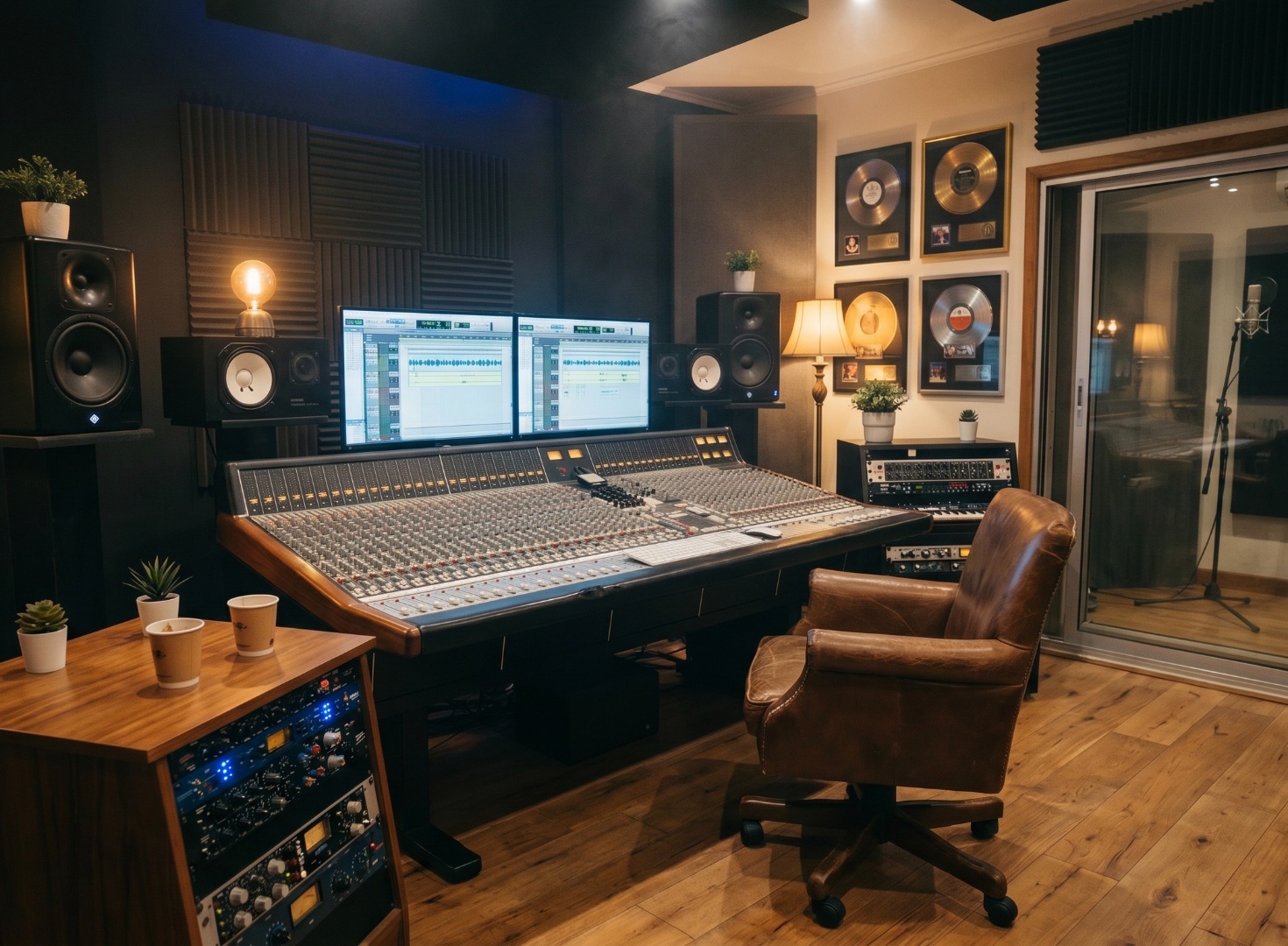 Consola analógica inline de gran formato y rack de outboard en Wild Monkey Productions